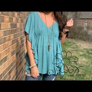 Teal top with batwing style sleeve